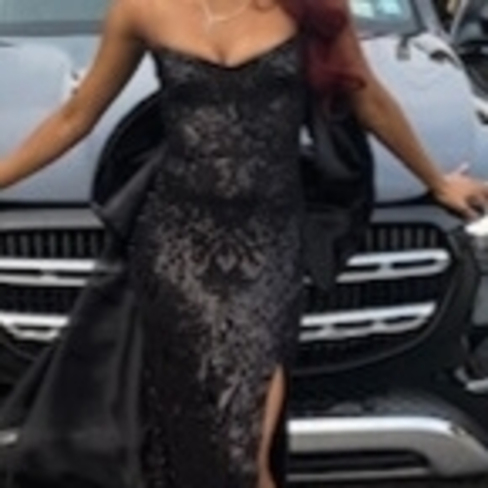 Black Sequin Strapless Evening Gown